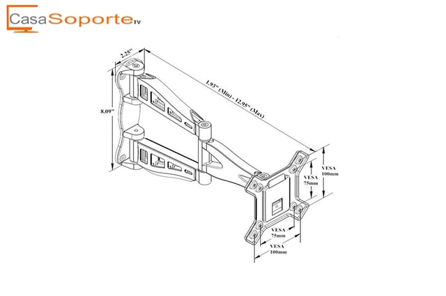 base de pared tipo brazo para televisores medianos